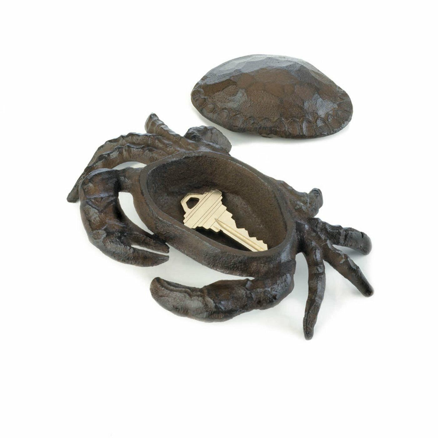 Set Of 2 Charming Rustic Cast Iron Whimsical Sea Crab Garden Key Hider Statue